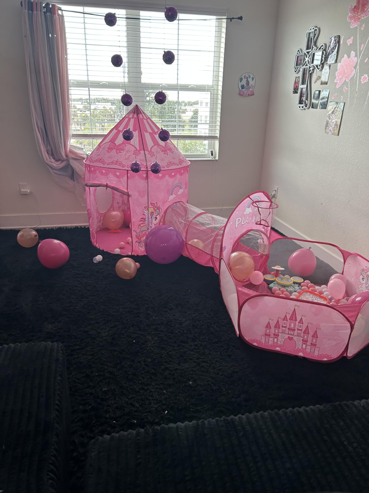 GeerWest 3PC Princess Tent for Girls with Kids Ball Pit and Crawl Tunnel for Toddlers, Pink Pop Up Playhouse Toys Indoor& Outdoor for Birthday Gifts customer photo 1