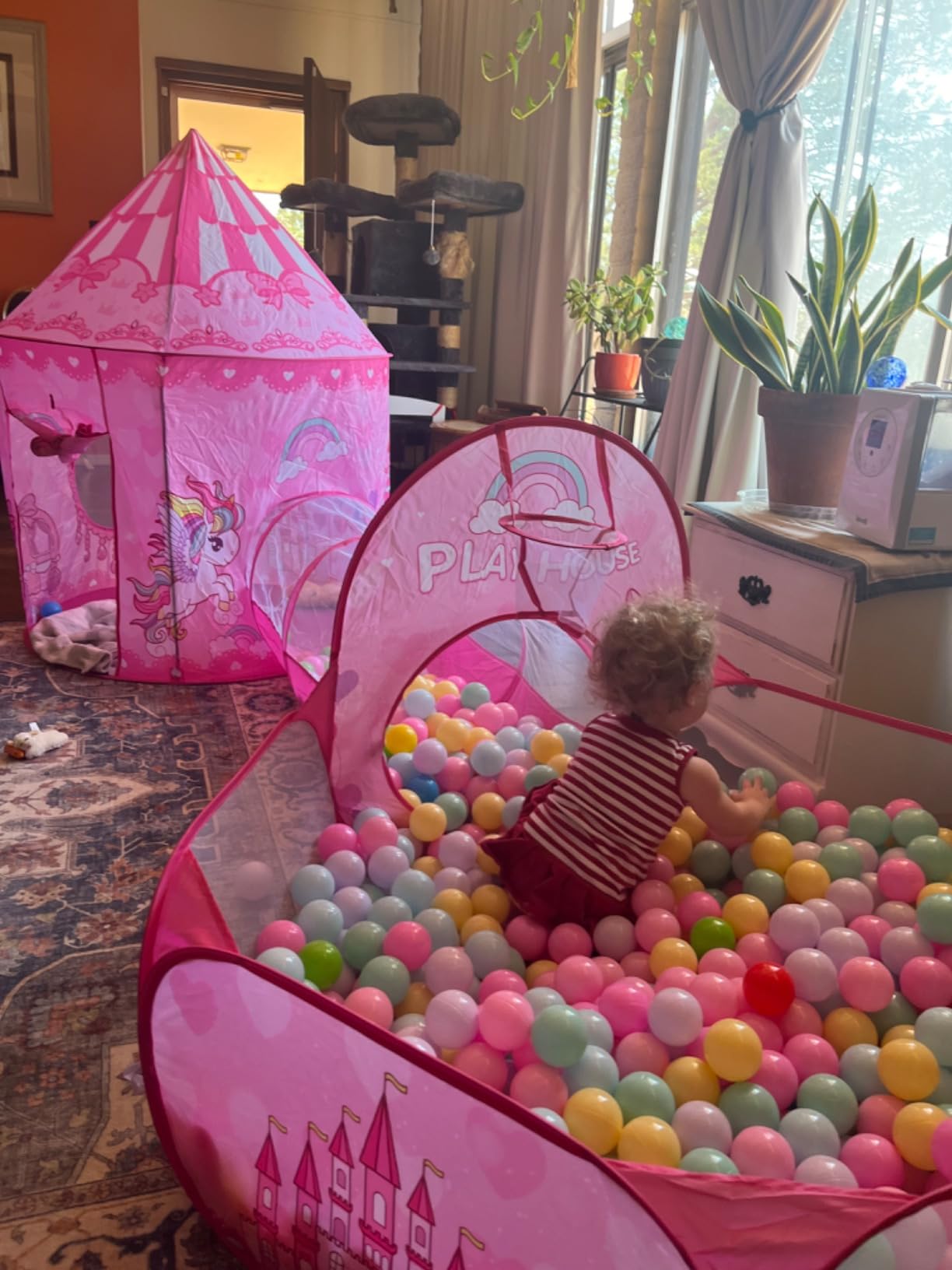 GeerWest 3PC Princess Tent for Girls with Kids Ball Pit and Crawl Tunnel for Toddlers, Pink Pop Up Playhouse Toys Indoor& Outdoor for Birthday Gifts customer photo 2
