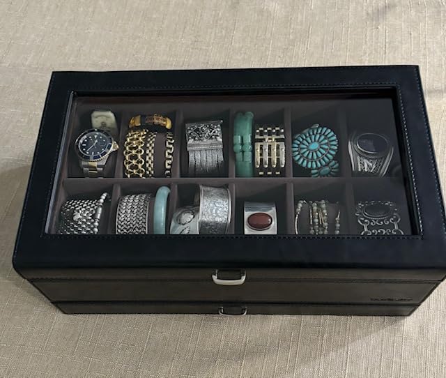 TAWBURY Watch Box for Men - 12 Slot Watch Case with Storage Drawer, Real Glass Display and 2-inch Wide Pillows for Large Watches (Brown) customer photo 2