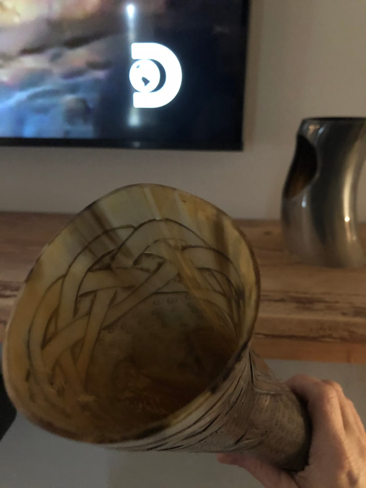 Authentic Handmade Viking Drinking Horn - Medieval Norse Ale Drinking Mug with Stand - Hand Engraved Viking's Drink Cup (Odin & Vegvisir - 14 Inches) customer photo 2