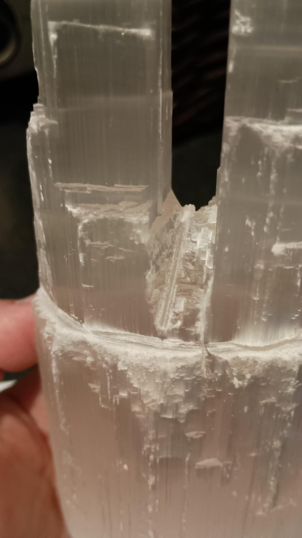 JIC Gem USB Selenite Lamp Hexagonal Crystal Points Selenite Tower Lamp Morocco Skyscraper 4 Inch with Wooden Light Stand Base customer photo 1