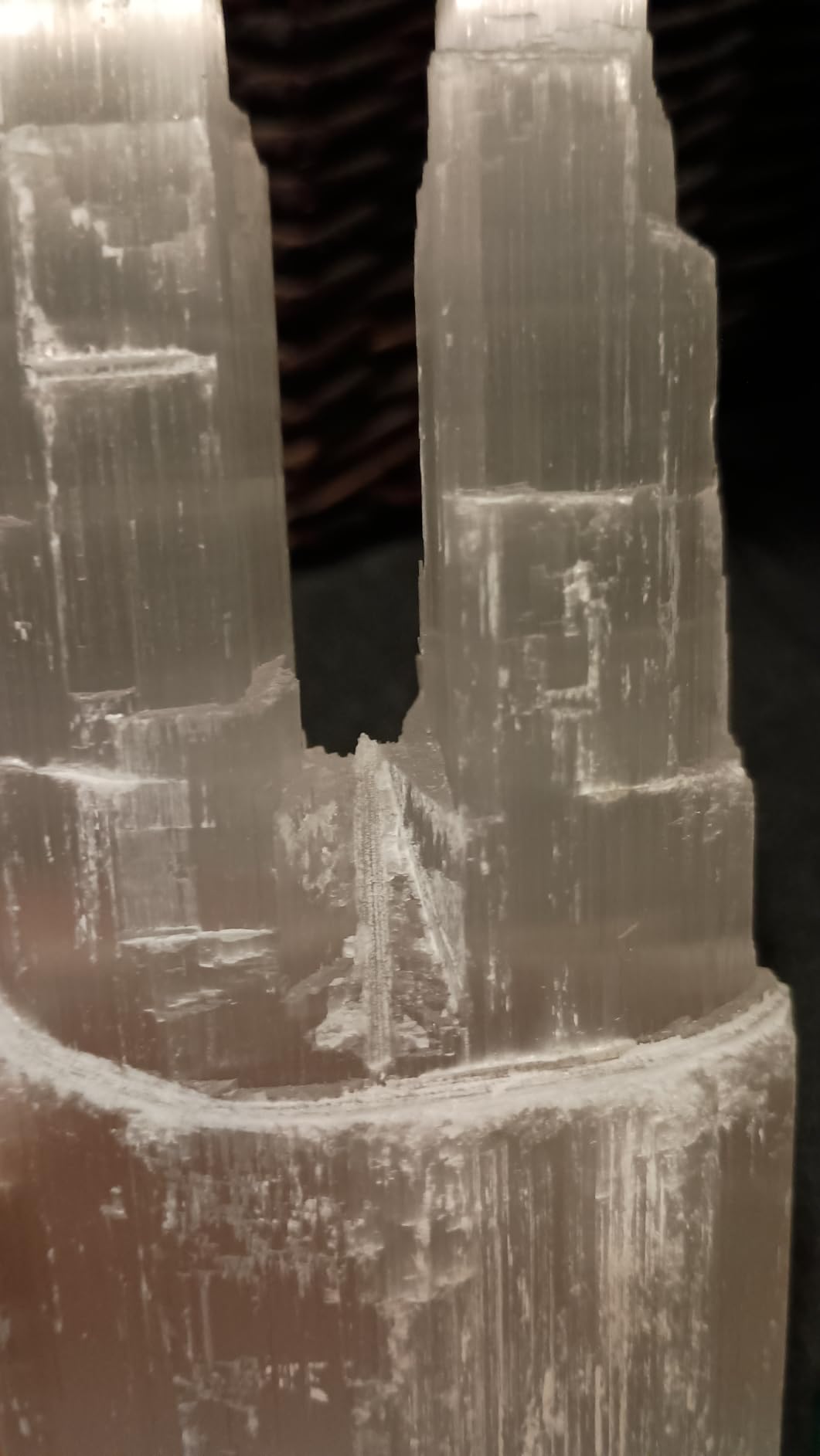 JIC Gem USB Selenite Lamp Hexagonal Crystal Points Selenite Tower Lamp Morocco Skyscraper 4 Inch with Wooden Light Stand Base customer photo 2