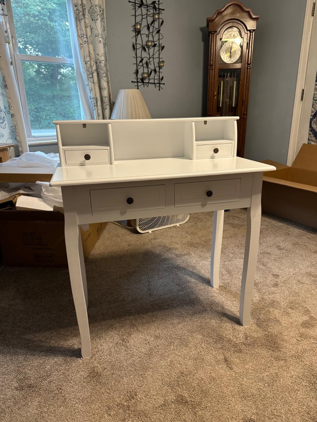Small White Writing Desk with Hutch - 32