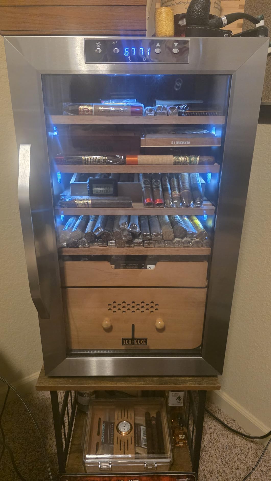 SCHMÉCKÉ 400 Cigar Cooler Humidor with 3 in 1 Precise Cooling, Heating & Humidity Control, Stainless Steel Trim Finish Cabinet, Spanish Cedar Wood Shelves and Drawer with Built in Digital Hygrometer customer photo 2