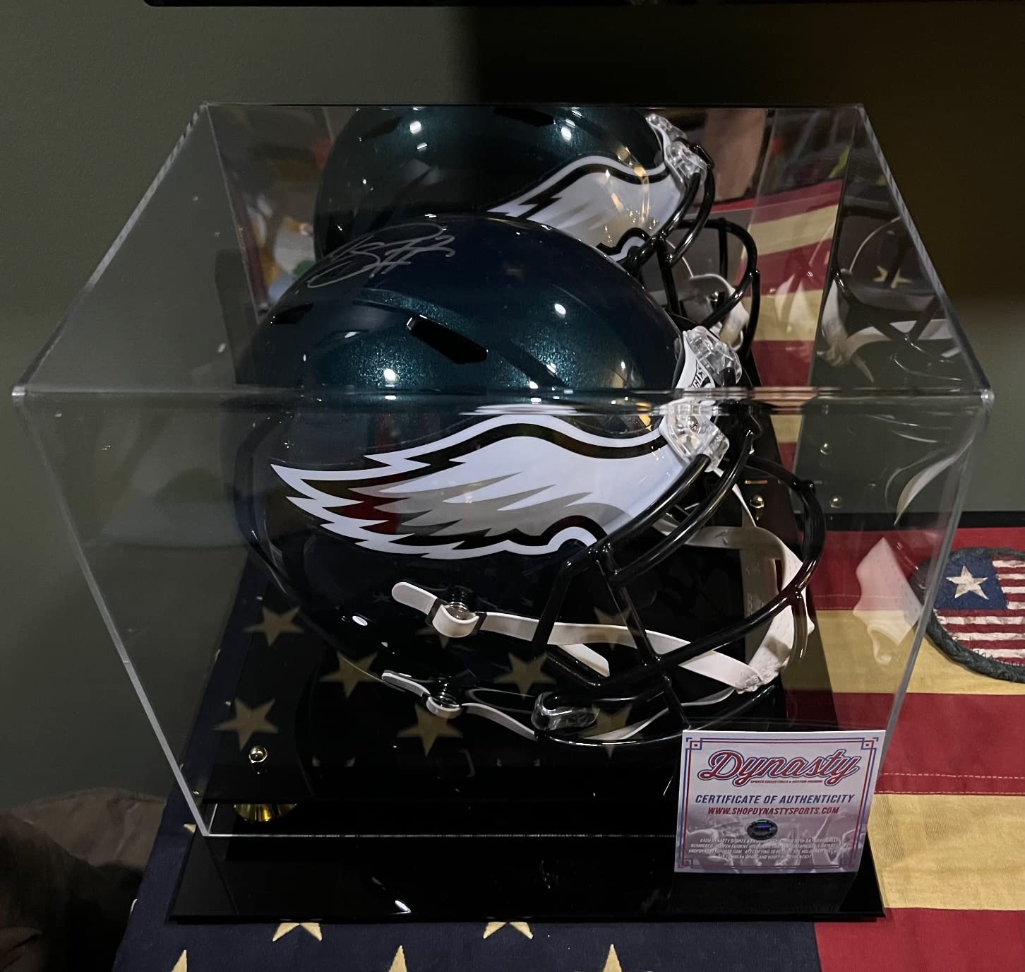 Football Helmet Display Case Full Size | Crystal Clear Acrylic Display Case | Dual Layered Black Base Helmet Case with Gold Risers | Counter Helmet Display | No Assembly Required customer photo 2