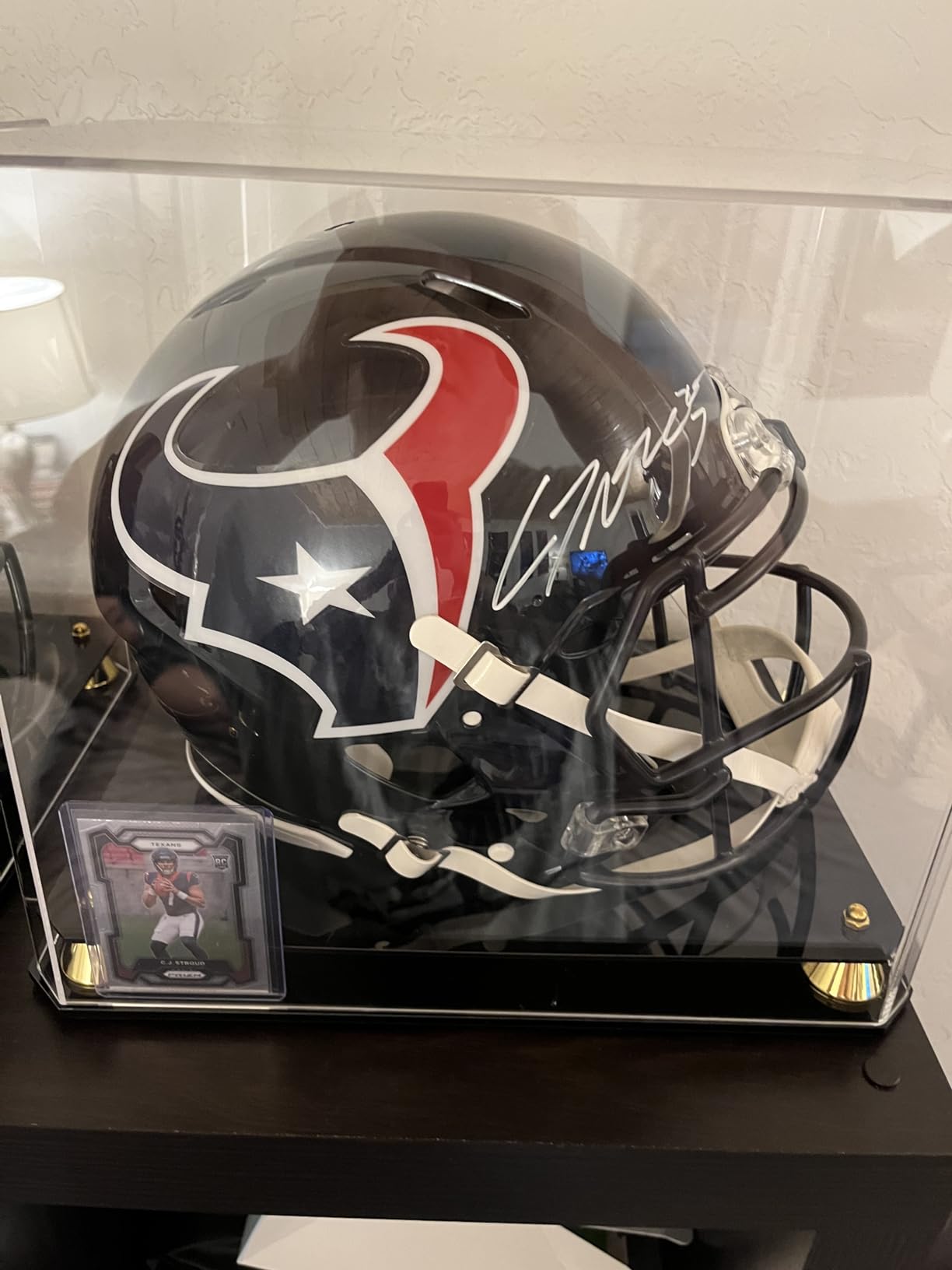 Pro Collector's Football Helmet Display Case Stand also fits Full Size Baseball, Ice Hockey, Motorcycle Helmets, One-Piece-Cover for Better Seal, Showcase with 98% UV Protection customer photo 1