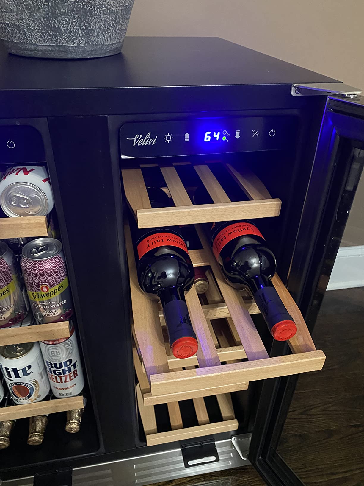 Wine and Beverage Refrigerator, 24 Inch Dual Zone Fridge with Glass Door, Built-In Cooler with Powerful and Quite Cool System/18 Bottles and 88 Cans Capacity Bverage Cooler customer photo 1