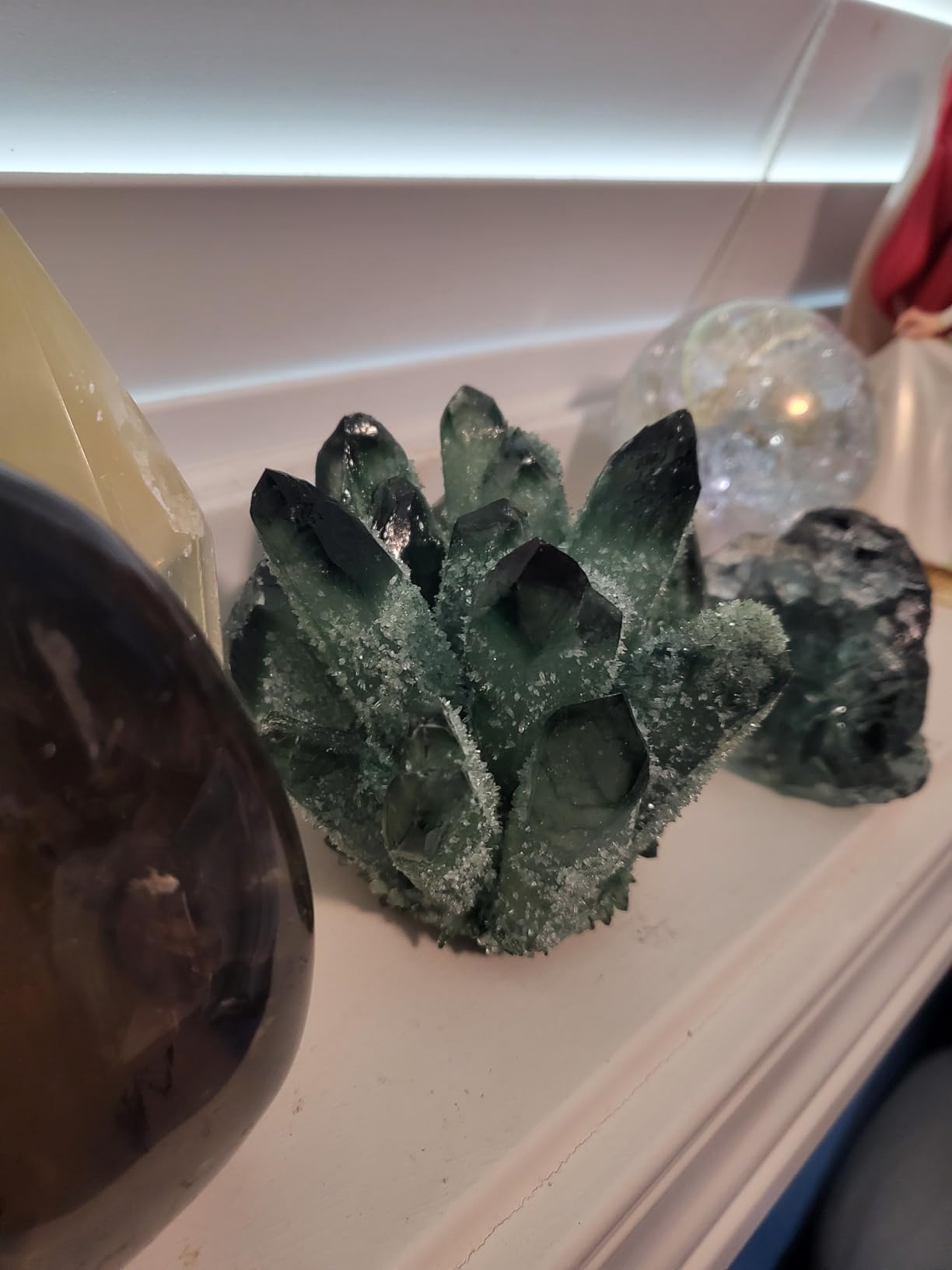 Natural Crystal Cluster Clear Quartz Mineral Green Ghost Crystal Cluster Amethyst Cluster Healing Ornament (Green Ghost Cluster, 0.88-1.1lb) customer photo 1