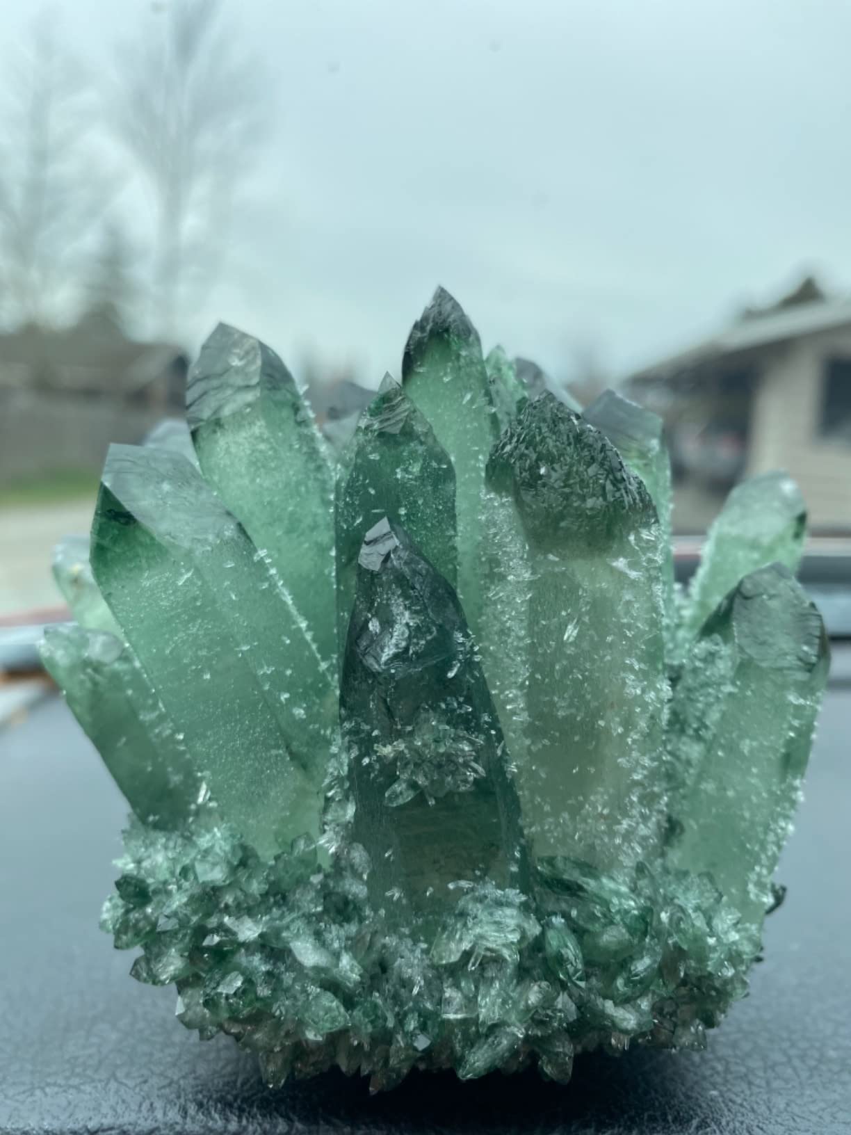 Natural Crystal Cluster Clear Quartz Mineral Green Ghost Crystal Cluster Amethyst Cluster Healing Ornament (Green Ghost Cluster, 0.88-1.1lb) customer photo 2
