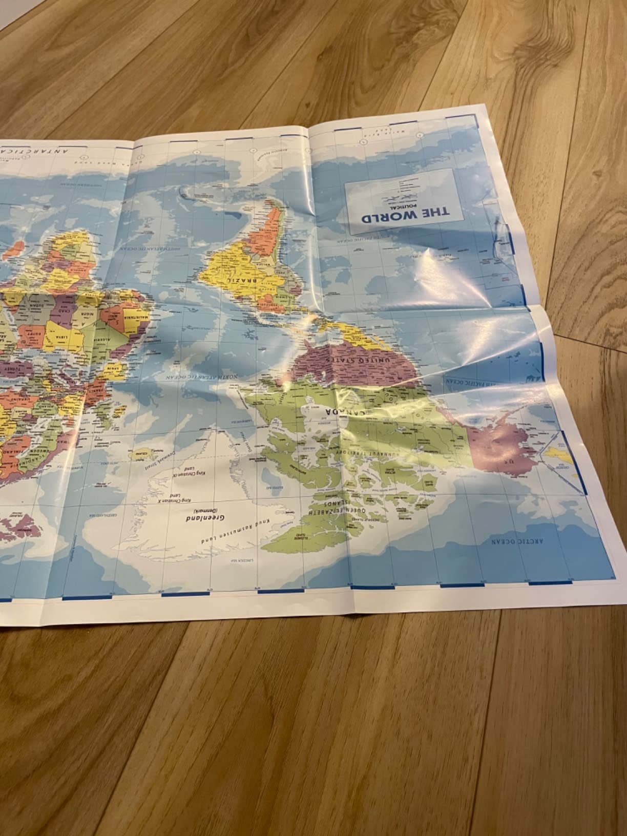World Map Poster 24x33in - Political Write-On Wipe-Off, US Reverse, Gloss | 24x33in, 100lb gloss, Write-on wipe-off, US map on reverse, Labels all countries, 2026 updated borders customer photo 1