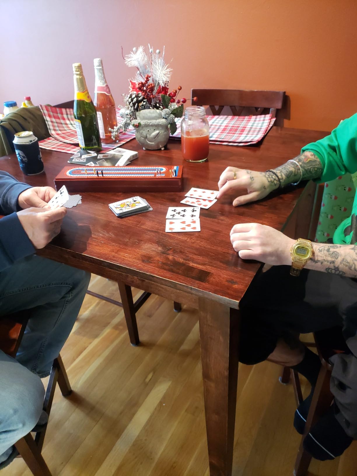 Cribbage Board Game Set with Large Storage Area, Solid Wood 3 Track Cribbage Board, 9 Metal Pegs, 2 Playing Cards and Instruction. Travel Cribbage Sets for All Ages(Vintage Color). customer photo 1