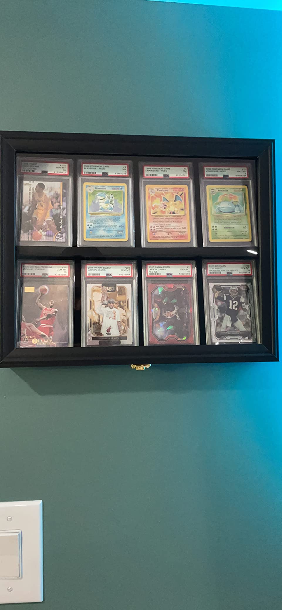 VERANI 8 Graded Card - Sports Baseball Card Display Case Wall Mount Black | 8 Graded Card Display Frame, UV Protection Card Display Box, Sturdy wood frame, Wall mounted vertical cabinet customer photo 1