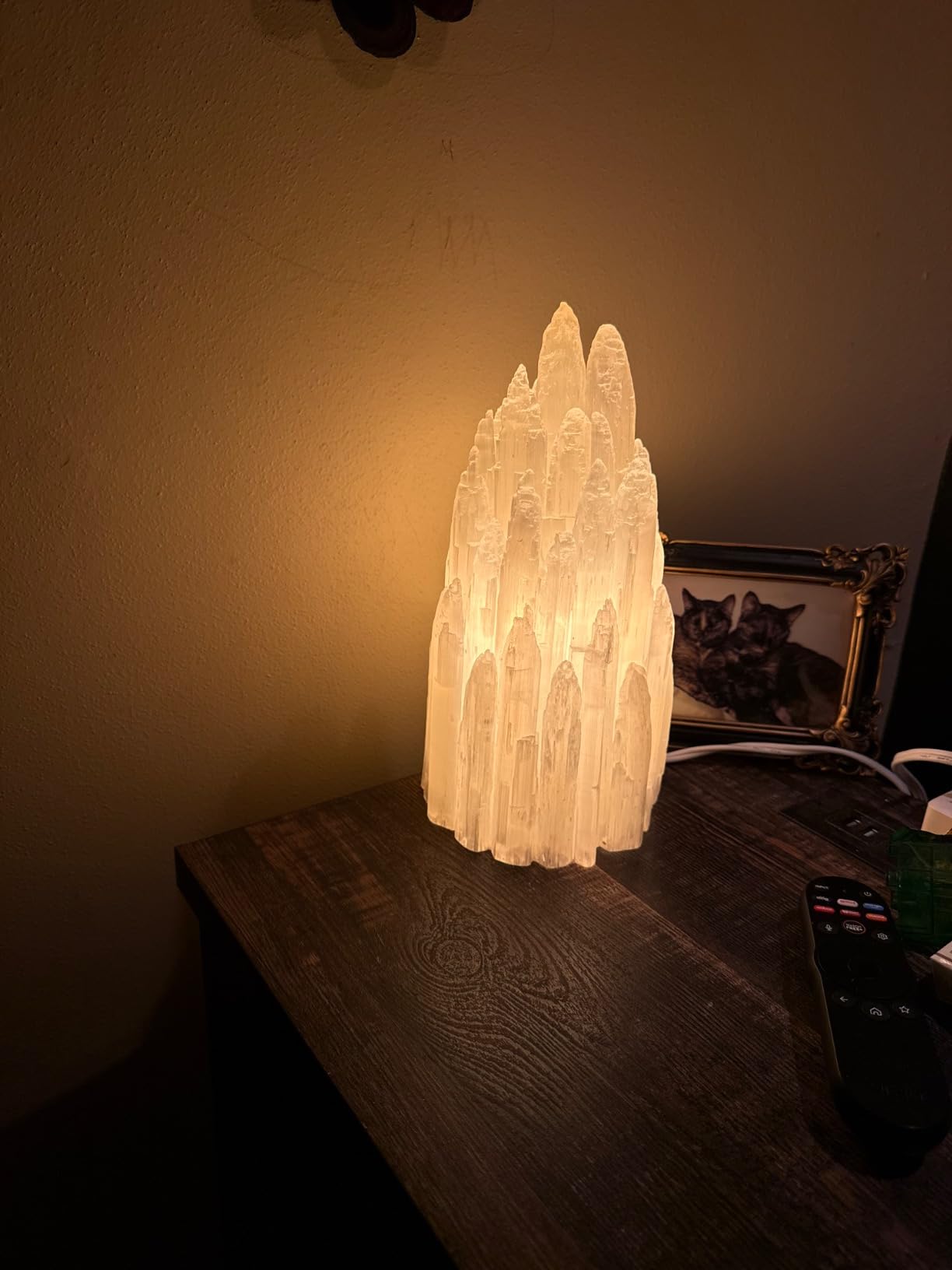 Handcrafted Selenite Lamp Carved Tower, White | Unique Bedside Night Light, Happy Light, Dimmable, Unique Table Lamp for Bedroom customer photo 2