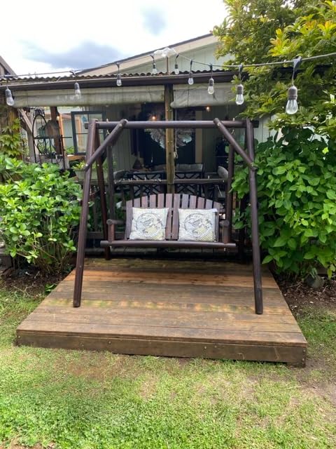 VINGLI 880 LBS Wooden Porch Swing with A-Frame Stand, Rustic Outdoor Swing | Heavy-Duty Wooden Swing; Sturdy A-Frame Stand; 880-Lb Capacity; Comfortable Hanging Bench for Yard, Patio & Outdoor Use customer photo 2