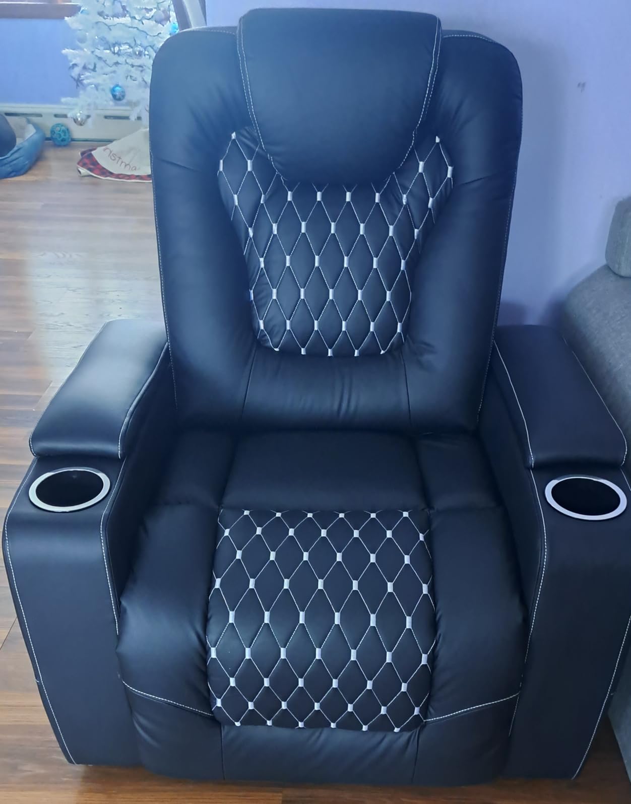 ANJ Power Recliner Chair Set of 3, Electric Soft Faux Leather Reclining Home Faux Theater Seating - USB Ports, Cup Holders, Hidden Arm Storage Movie & Media Room Chairs (Black) customer photo 1