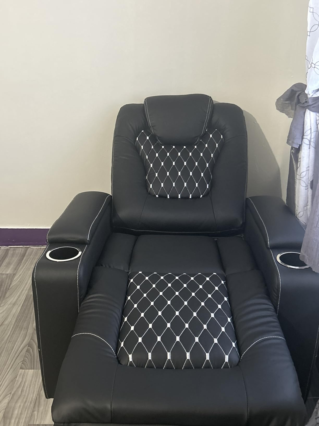 ANJ Power Recliner Chair Set of 3, Electric Soft Faux Leather Reclining Home Faux Theater Seating - USB Ports, Cup Holders, Hidden Arm Storage Movie & Media Room Chairs (Black) customer photo 2