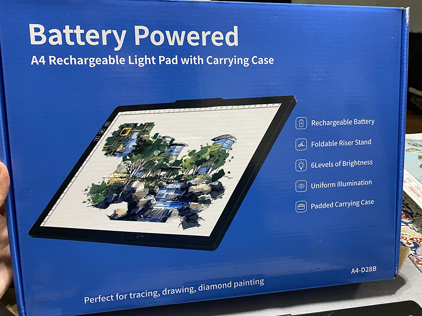 Rechargeable A4 LED Light Pad with Padded Case, Tracing Light Box w/Riser Stands and Paper Clip, 6 Levels of Brightness, Type-c Cable, Wireless Diamond Painting Light Board customer photo 1
