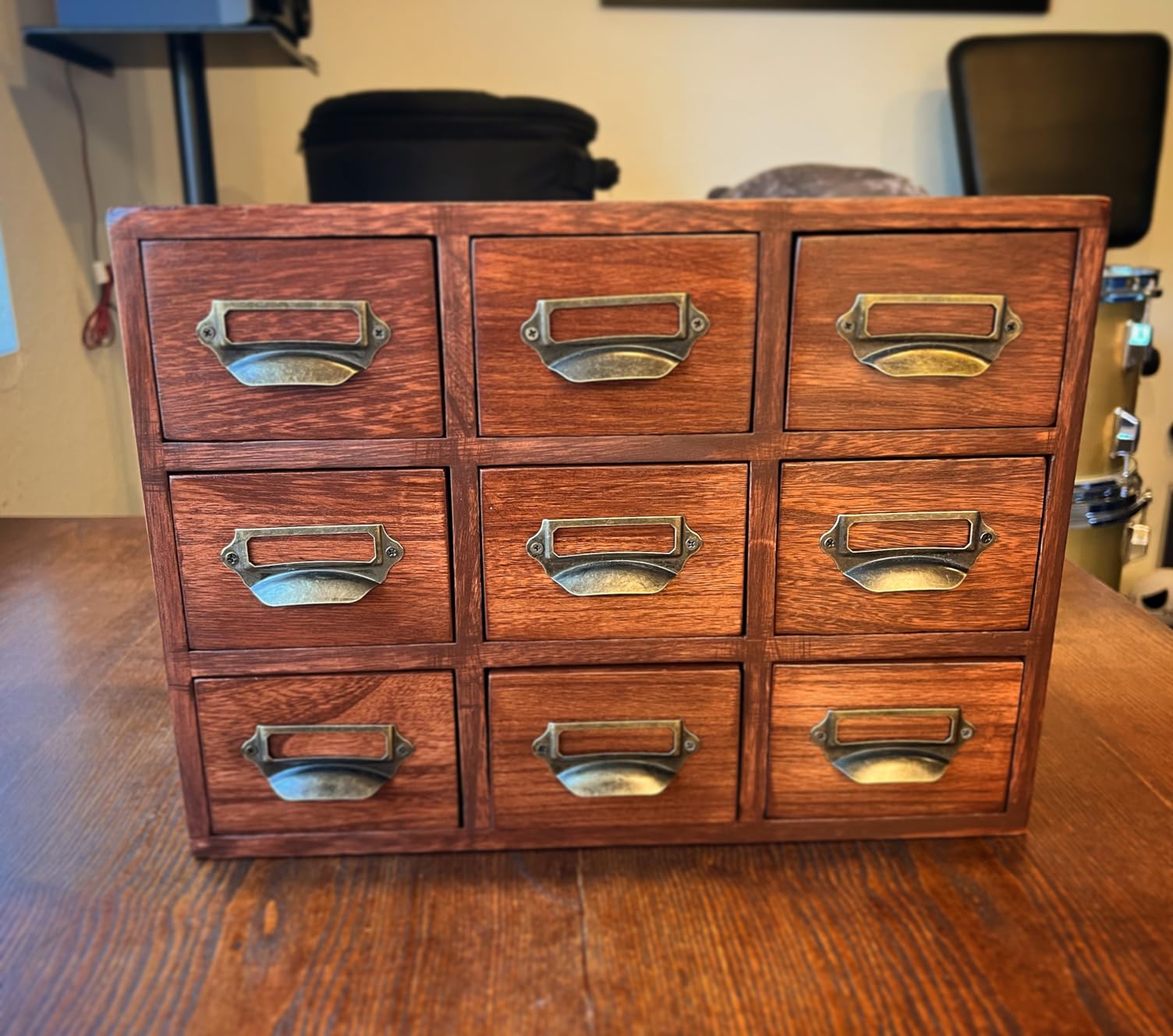 KIRIGEN Wooden Desk Organizer with 9 Drawers, Storage Cabinet, Brown | Solid Wood Desktop Organizer with Metal Label Handles for Office Supplies, Crafts, Tea Bags, Makeup, Fully Assembled customer photo 1