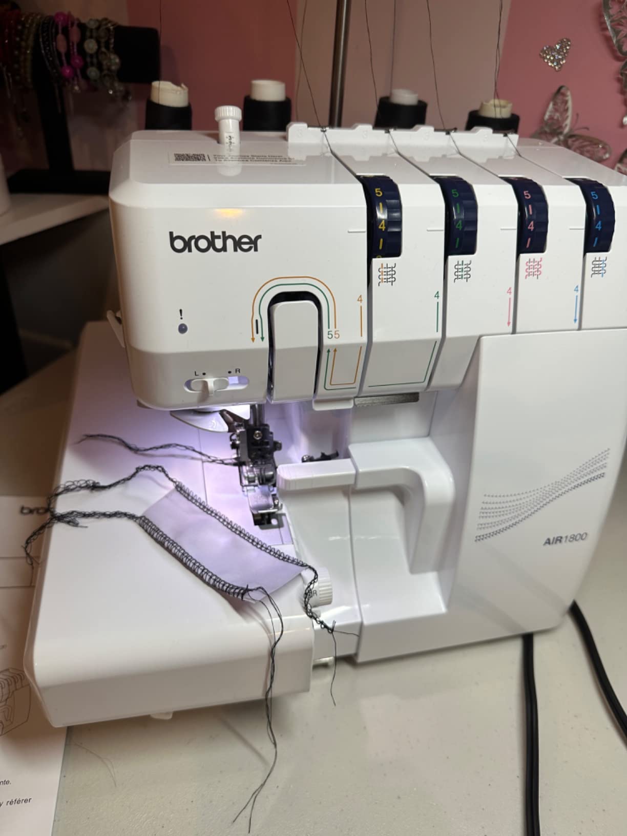 AIR1800 Air Serger Sewing Machine with Jet Air Threading | Jet-Air Looper Threading, 2/3/4-Thread Options, LED-Lit Work Area, 1300 Spm, Differential Feed, One-Touch Needle Threading customer photo 1