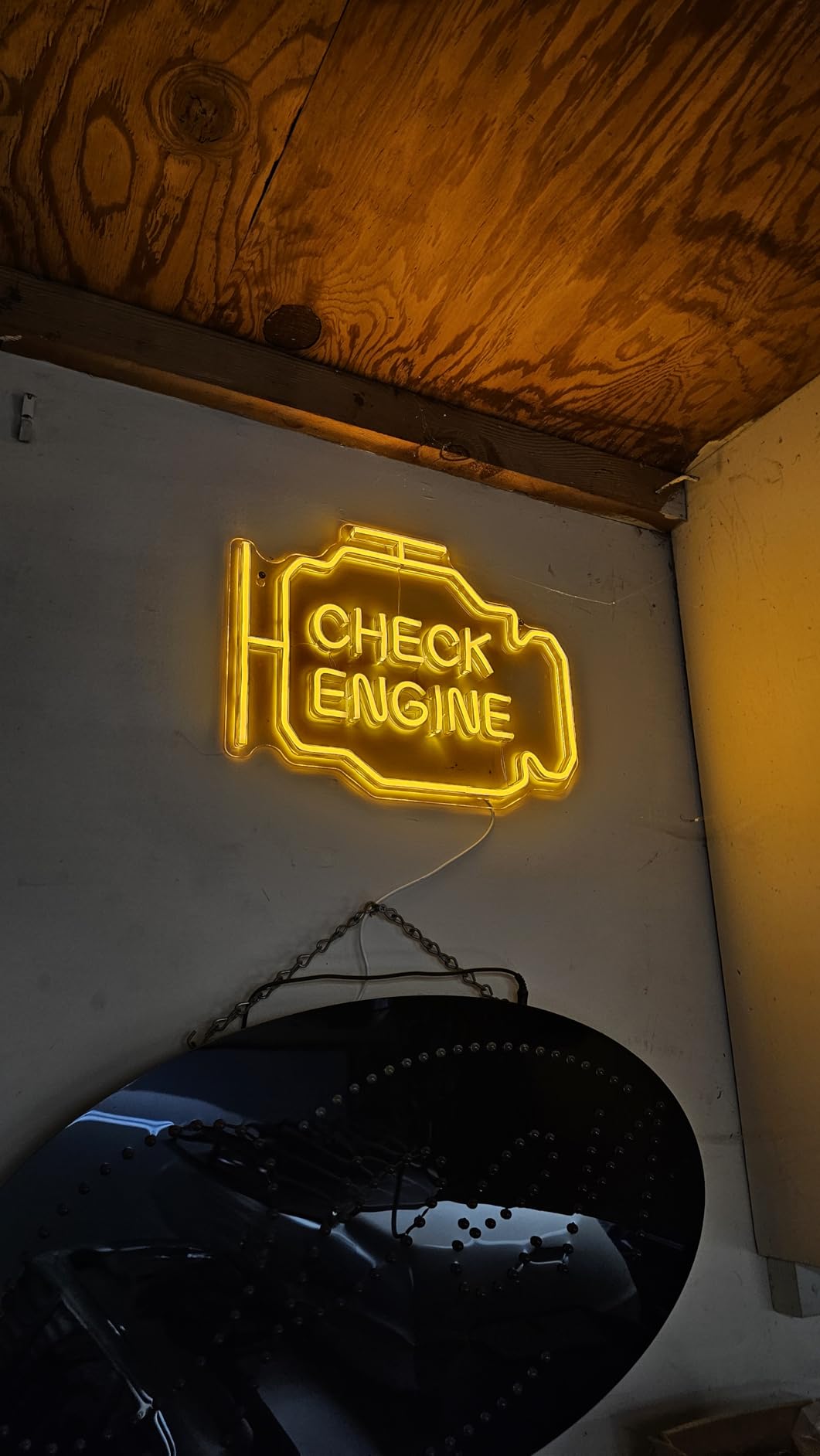 Check Engine Light Neon Sign for Man Cave Decor, LED Garage Wall Art, Funny Gifts for Dad & Car Guys, Man Cave Auto Repair Shop Mechanics Workshop Sign, USB Powered(15.7x11.8in,Yellow) customer photo 2
