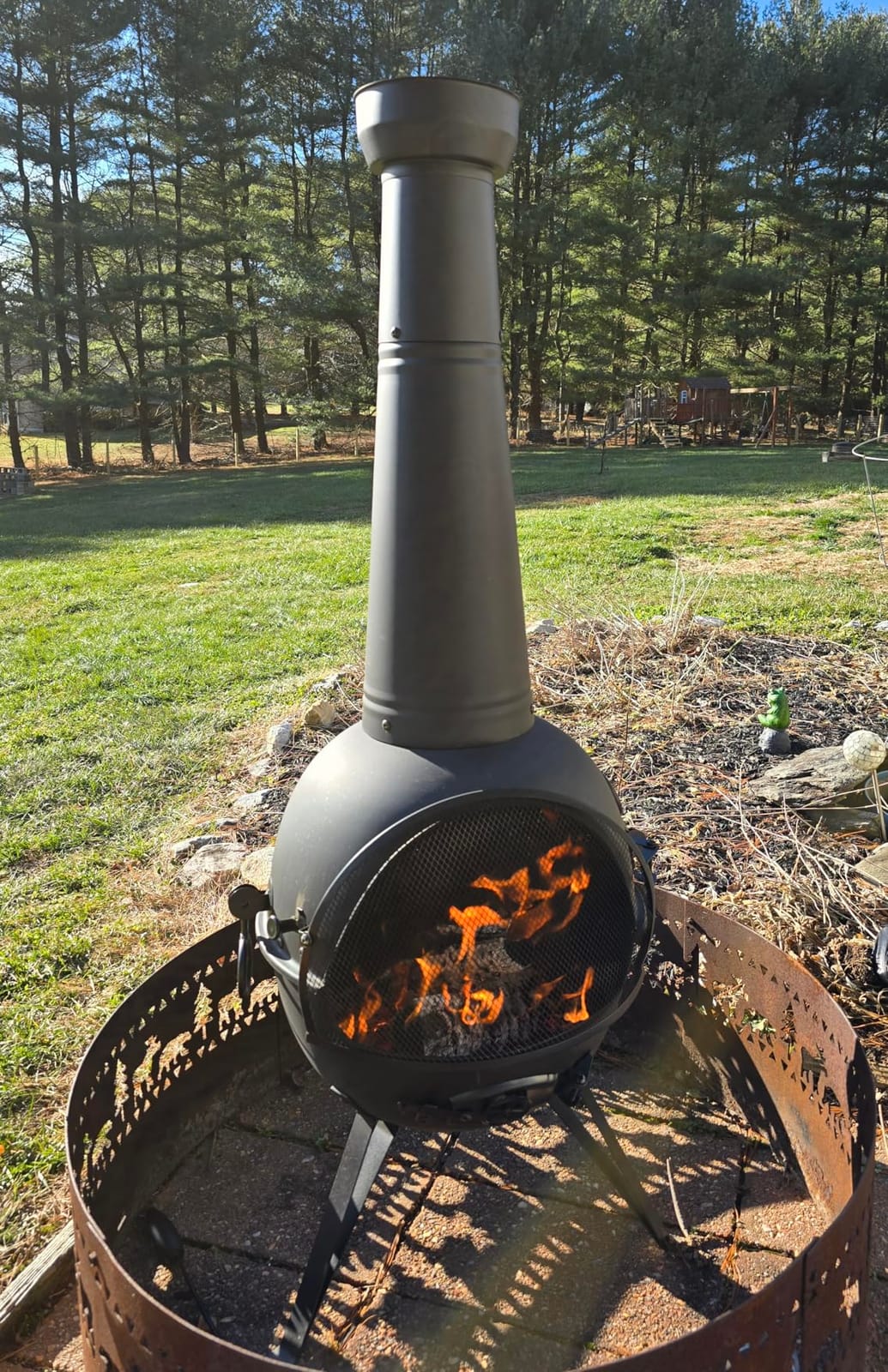 SINGLYFIRE Prairie Fire Outdoor Chiminea Fireplace Deck or Patio Backyard Wooden Fire Pit with Chiminea Cover Rust-Free Iron Black customer photo 1