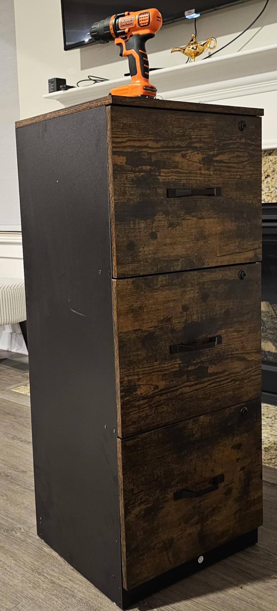 VASAGLE File Cabinet, 3 Drawer Filing Cabinet for Home Office, with Locks, for A4, Letter Sized Documents, Hanging File Folders, Rustic Brown and Ink Black customer photo 2