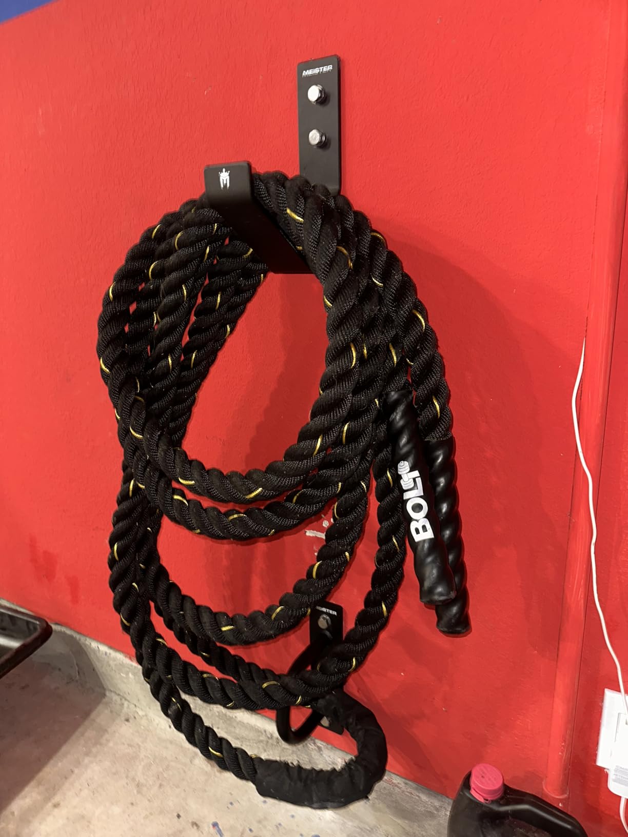 Meister XSteel Battle Rope Wall Mount Kit w/Anchor & Storage Hook - Matte Black | Commercial-grade steel wall anchor & storage hook for conditioning ropes, fits all battle ropes from 1.0