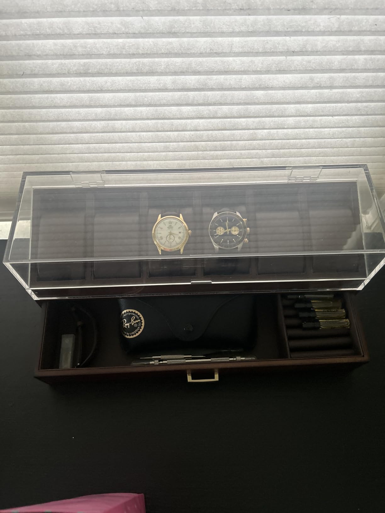 KAMIER High End Wooden Watch Box with 6 Slots & Glass Lid - 2-Layer Jewelry Organizer for Men - Watch Display Case, Ideal Business Gift for Watch Enthusiasts (with Gift Box), Walnut customer photo 1