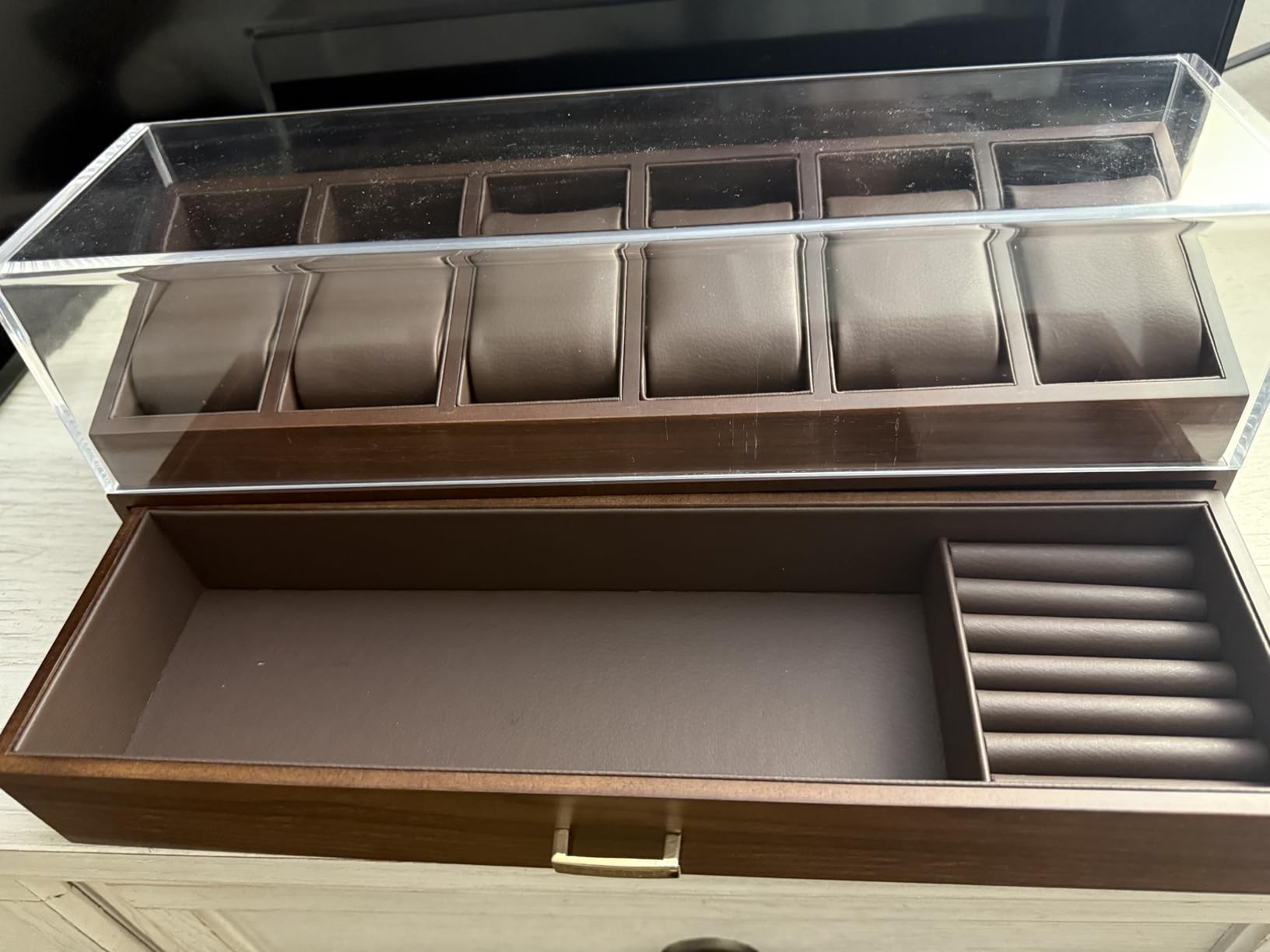 KAMIER High End Wooden Watch Box with 6 Slots & Glass Lid - 2-Layer Jewelry Organizer for Men - Watch Display Case, Ideal Business Gift for Watch Enthusiasts (with Gift Box), Walnut customer photo 2