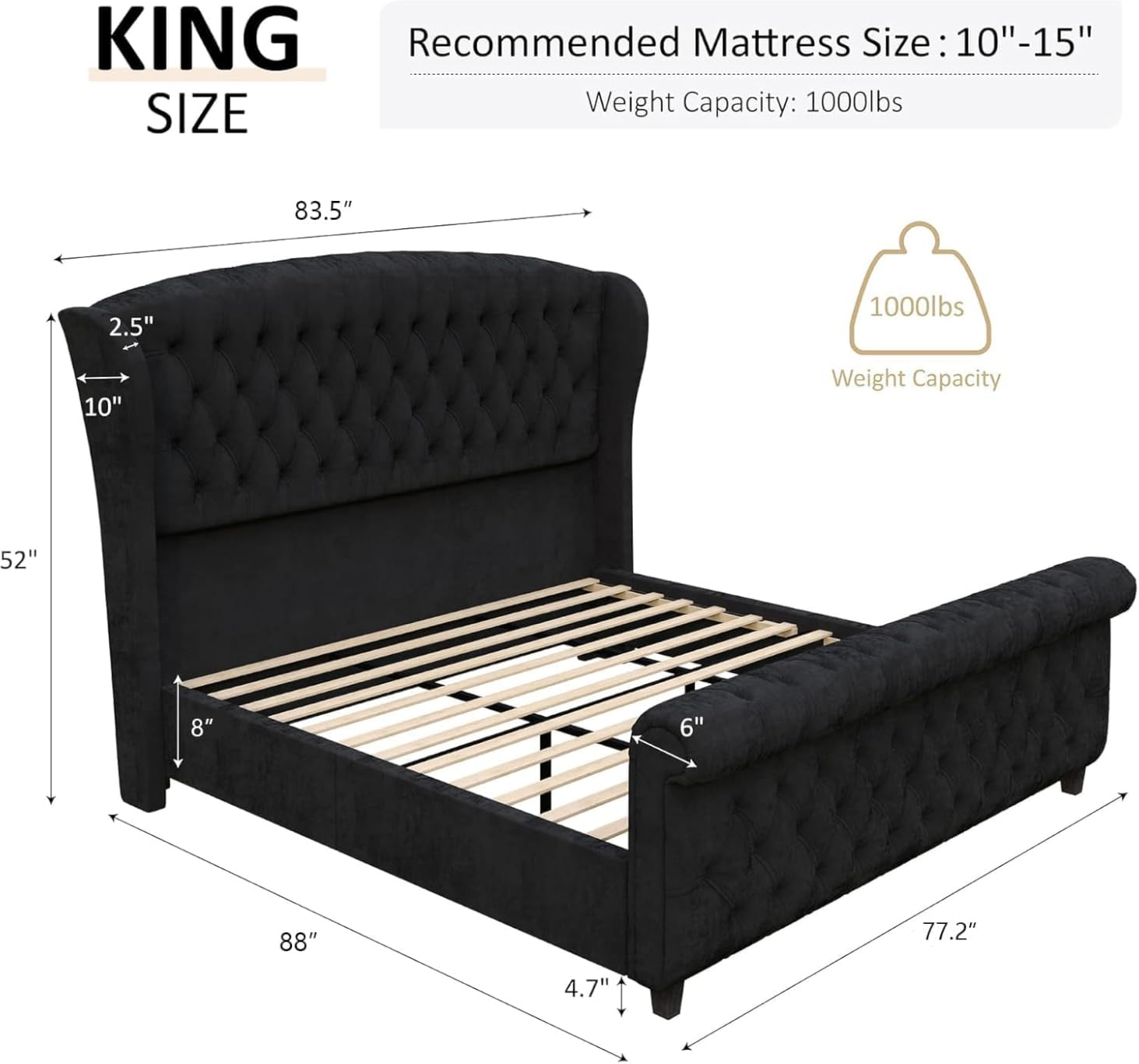 AMERLIFE King Size Upholstered Sleigh Platform Bed Frame with Headboard customer photo 2