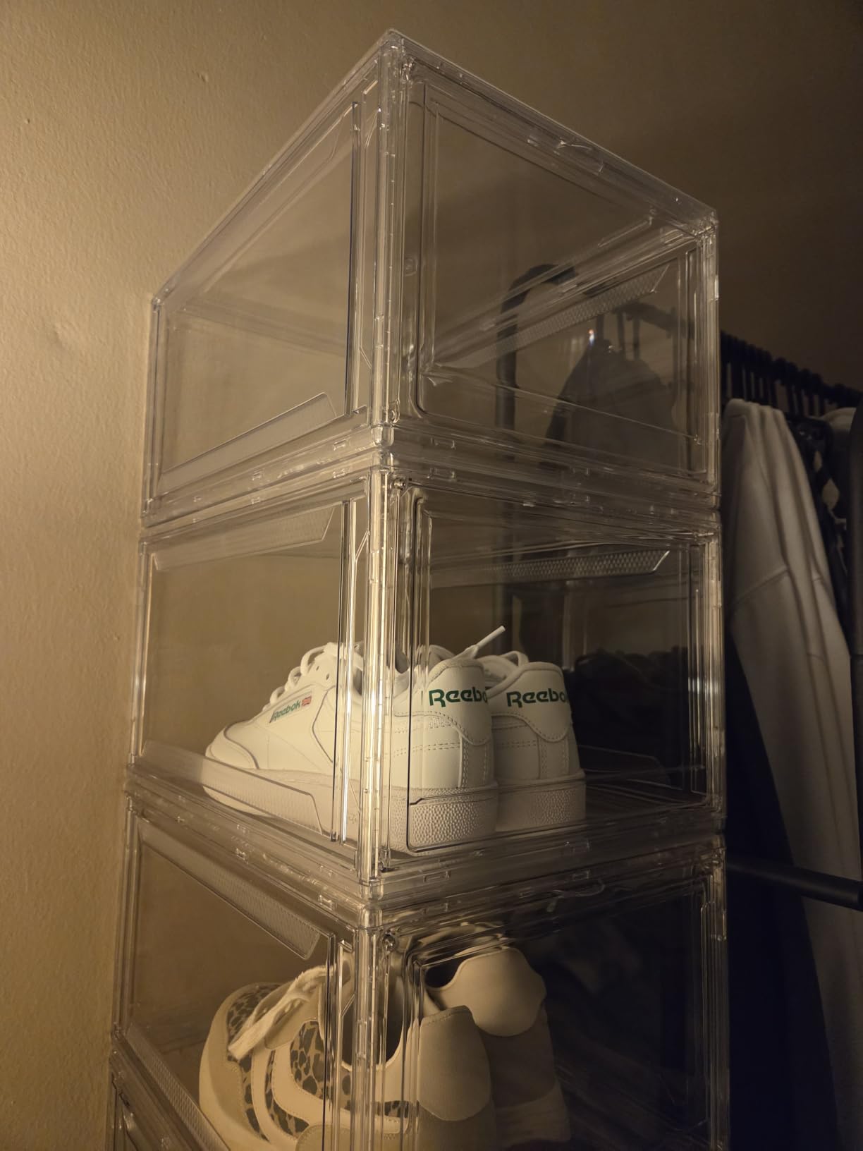 Upgraded 12 Pack Shoe Box, Acrylic Clear Shoe Boxes, Drop Front Shoe Storage Box, Clear Plastic Stackable Sneaker Box, Shoe Containers, Shoe Display Case, Sneaker Storage, Fits Up to Size 15 customer photo 2