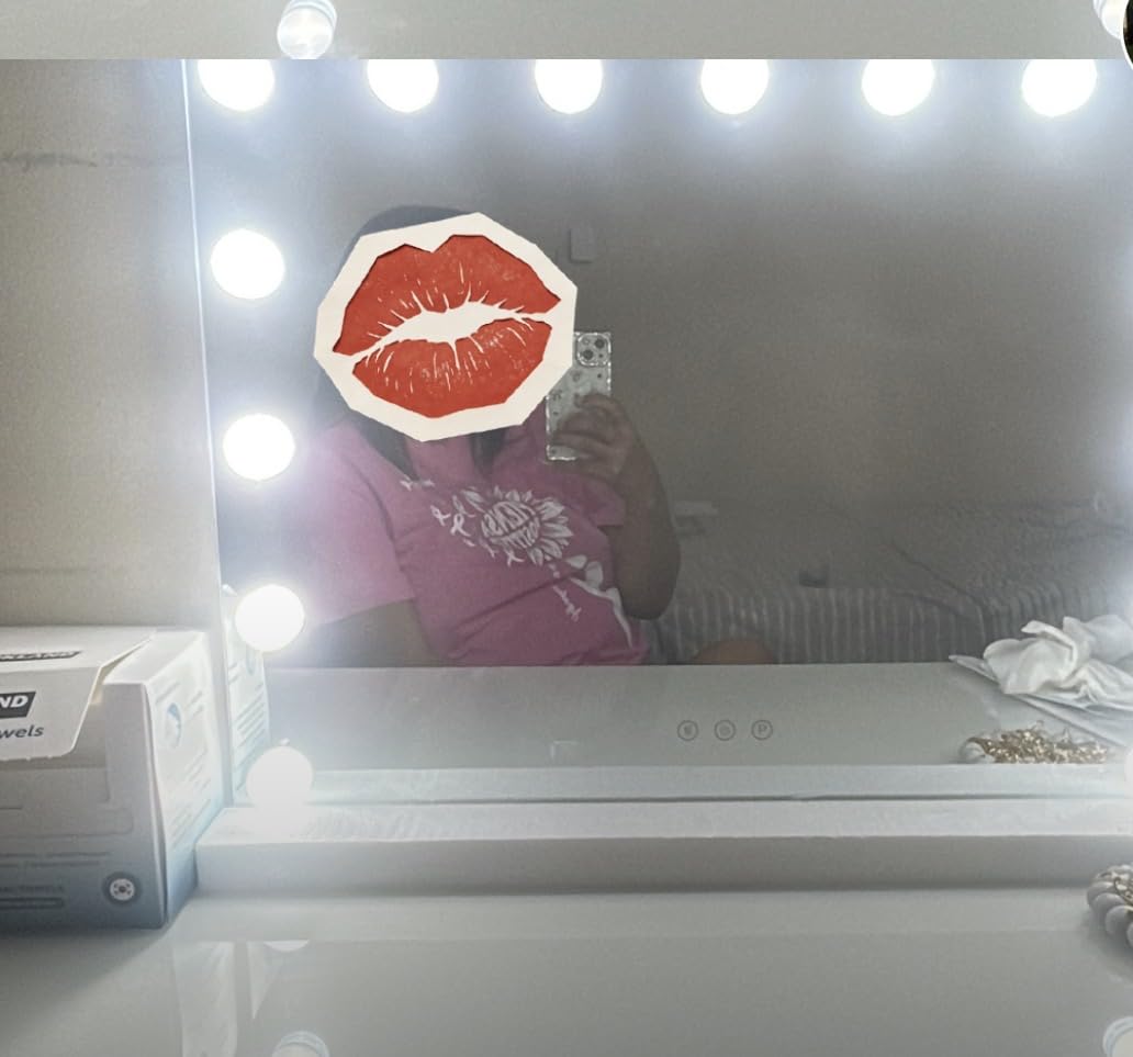 Gvnkvn Vanity Mirror with Lights, 32 x 24 Tabletop Hollyhood Makeup Mirror, Hollywood Lighted Mirror with 18 Dimmable LED Bulbs,3 Colors Modes,Touch Control,Metal Frame customer photo 2