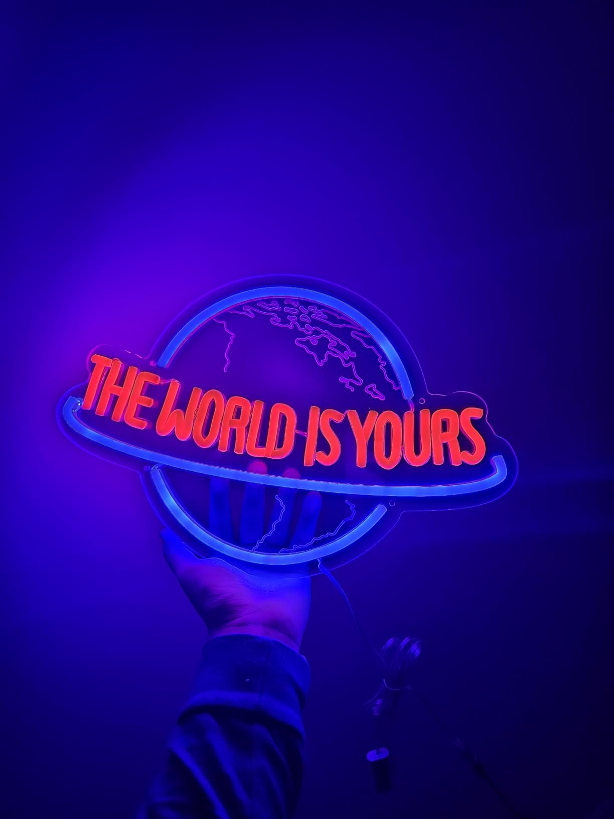 The World Is Yours Neon Sign, Remote Dimmer Planet LED Neon Light Lamp for Wall Decor, USB Power for Man Cave Home Bar Bistro Club Cafe Wedding Game Room Bedroom Birthday Gift Graduation Party customer photo 2