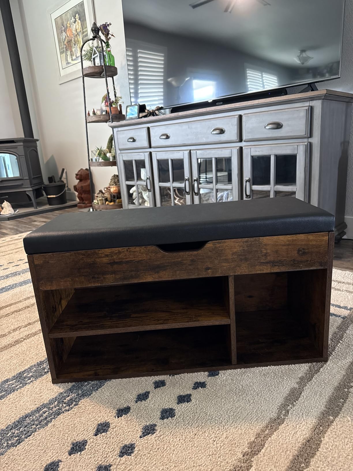 VASAGLE CUSTOS Collection - Storage Bench with Cushion, Shoe Bench, Padded Seat, Hidden Storage, Entryway, Hold up to 300 lb, 11.8 x 31.5 x 17.3 Inches, Rustic Brown and Ink Black ULHS30BX customer photo 2