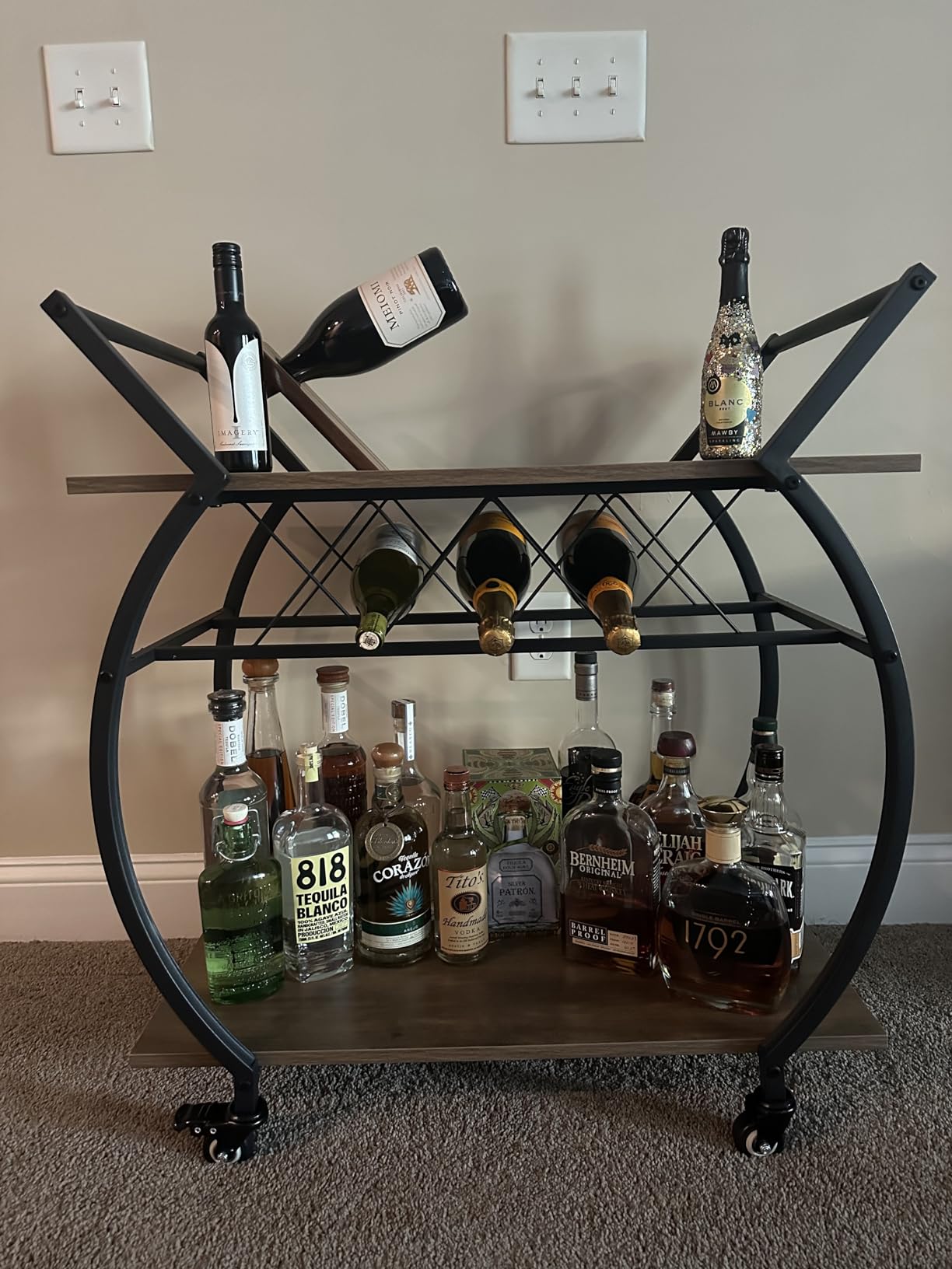LVB Black Bar Cart with Wheels, Industrial Wine Cart with Storage for Home customer photo 1