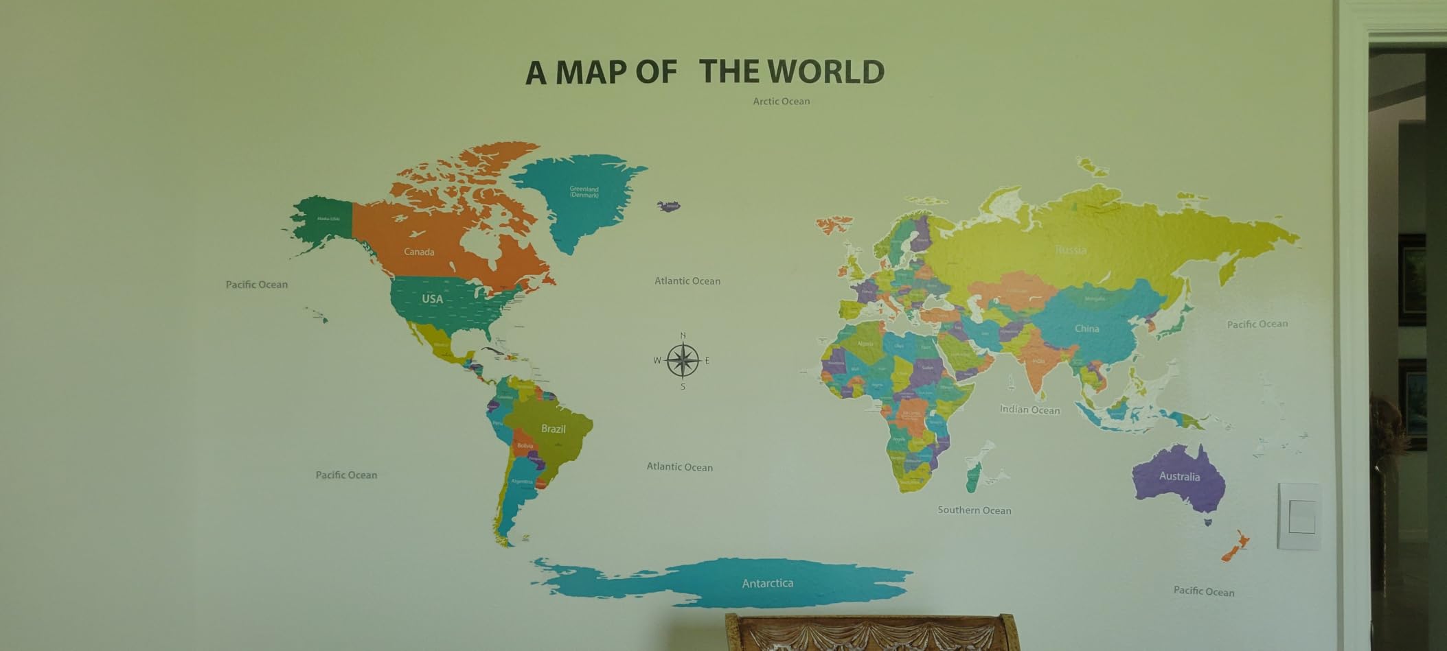 DECOWALL Large Colorful Political World Map Wall Decals Stickers (DL3-2302) | Peel and stick removable geography decor with labeled countries, oceans and compass rose for classroom, homeschool and office customer photo 2