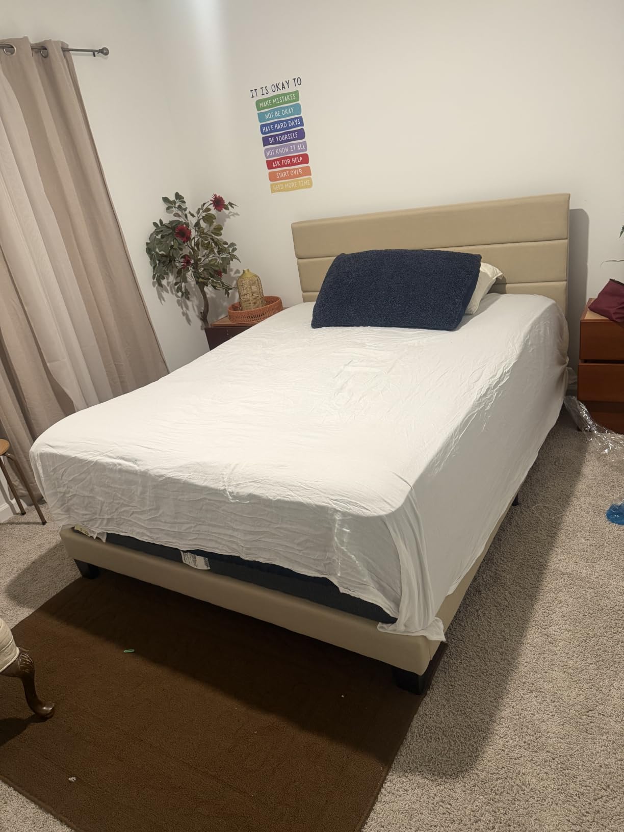 Allewie King Size Platform Bed Frame with Fabric Upholstered Headboard and Wooden Slats Support, Fully Upholstered Mattress Foundation/No Box Spring Needed/Easy Assembly, Beige customer photo 2