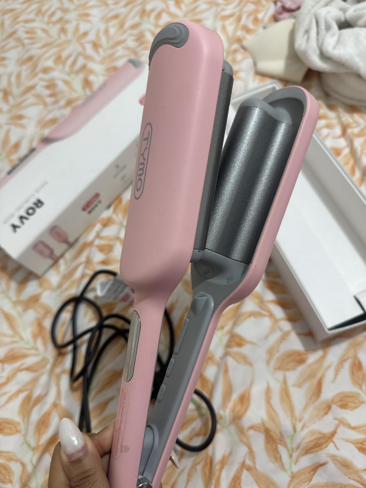 Curling Iron Hair Crimper Waver - TYMO ROVY Beach Waves Curling Wand, Ionic Deep Waver Hair Curler Tool with Ceramic 3 Barrel for Women, Dual Voltage, Anti-Scald, Easy to Use, Pink, 1.25 Inch customer photo 2