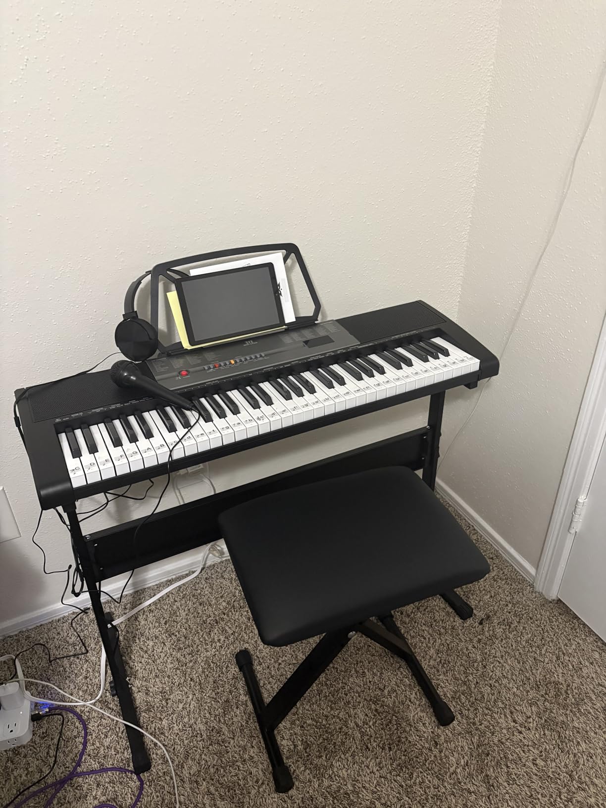 MUSTAR 61 Key Piano Keyboard, Electric Piano Keyboard with Lighted Up Keys | Learning Keyboards Piano for Beginners With Piano Stand, LCD Screen, Headphones, Microphone (Black with Stool) customer photo 1
