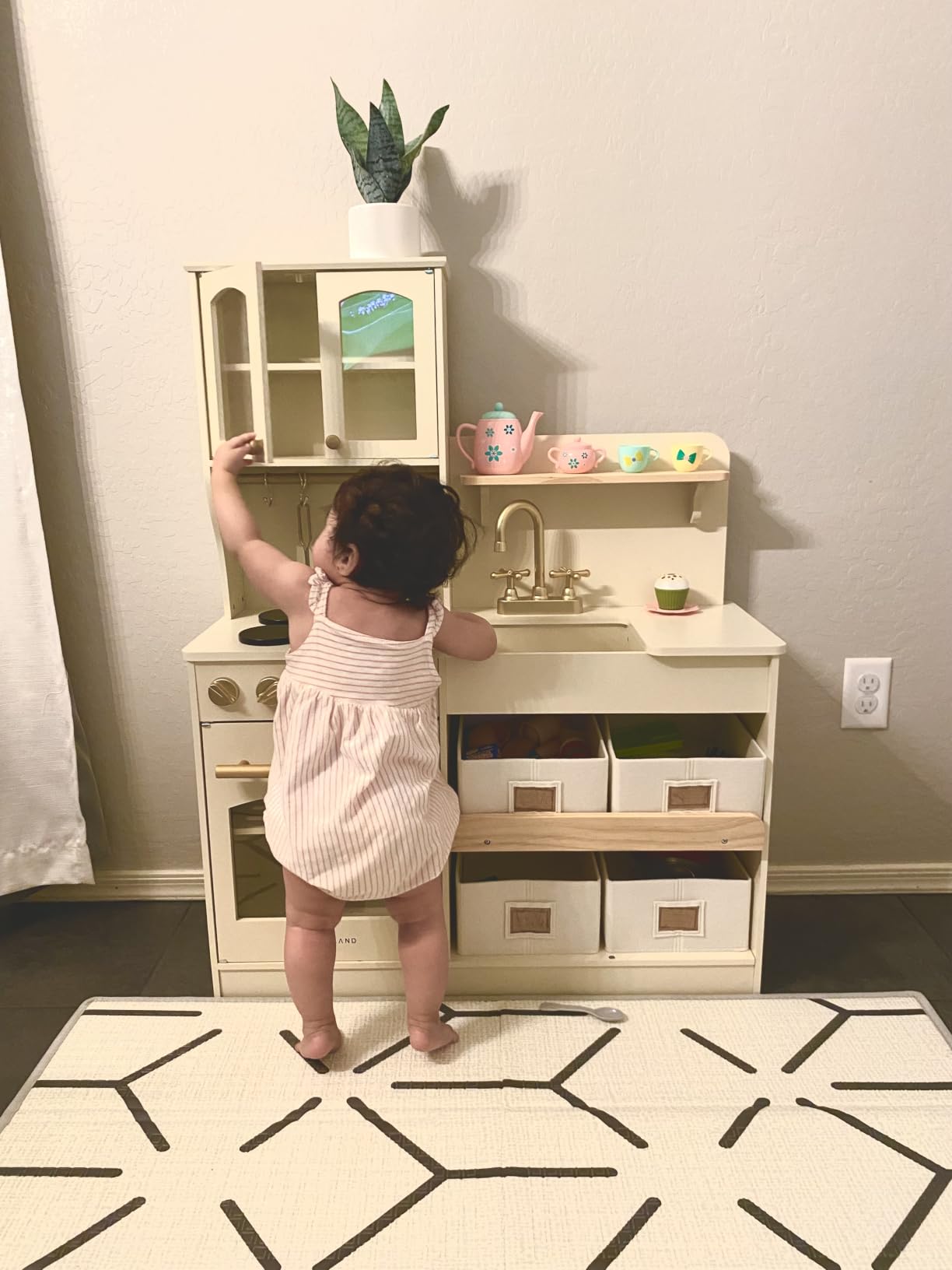 Tiny Land Wooden Play Kitchen for Kids - Enhanced Storage with Cabinets & Bins, Modern Toddler Kitchen Playset with Stove, Sink & Accessories customer photo 2