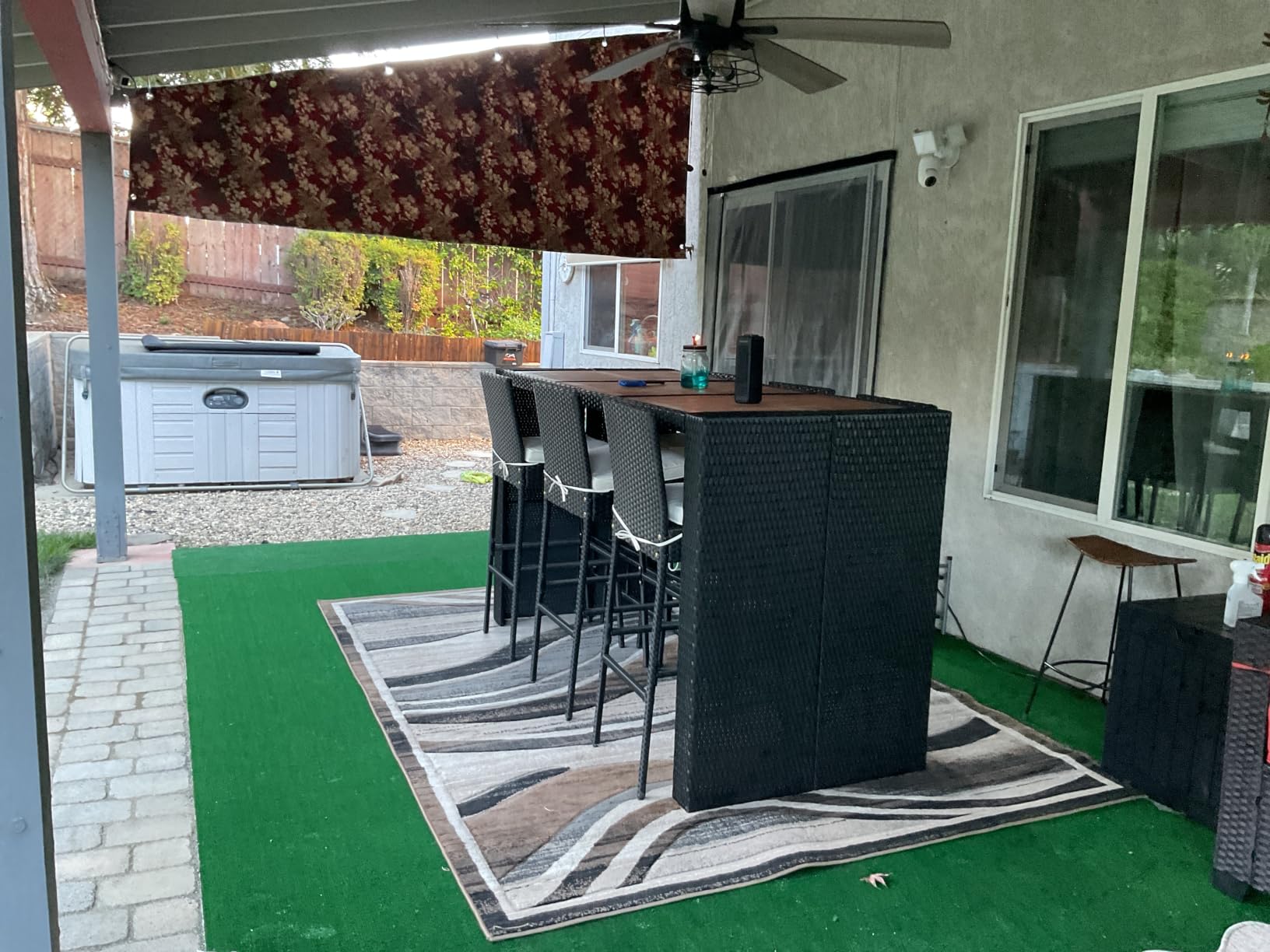 Yaheetech 7 Piece Patio Dining Set Outdoor Acacia Wood Bar Table and Chairs with Removable Cushions, Wicker Furniture Set for Deck, Backyard, Garden, Black/Beige customer photo 1