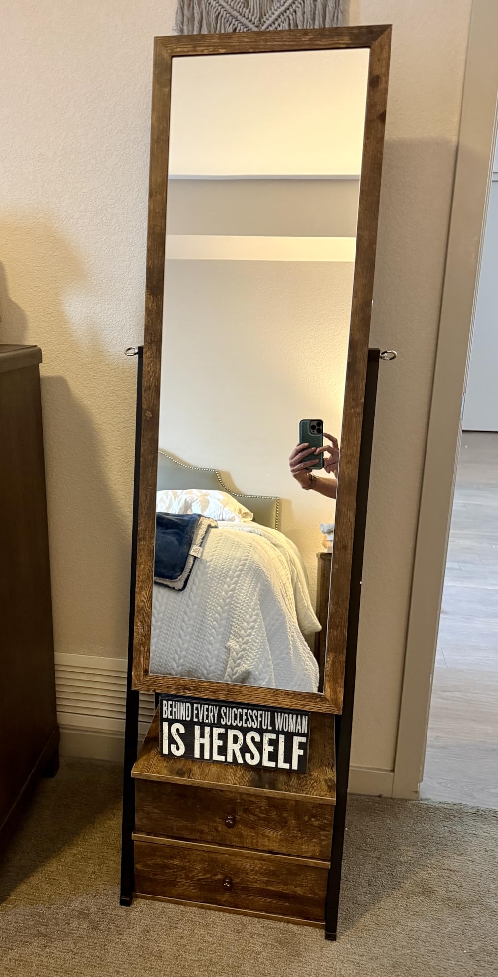Nicetree Jewelry Cabinet Armoire with 2 Drawers, Lockable Standing Jewelry Mirror Cabinet, Full Length Mirror with Jewelry Storage, Rustic Brown customer photo 2