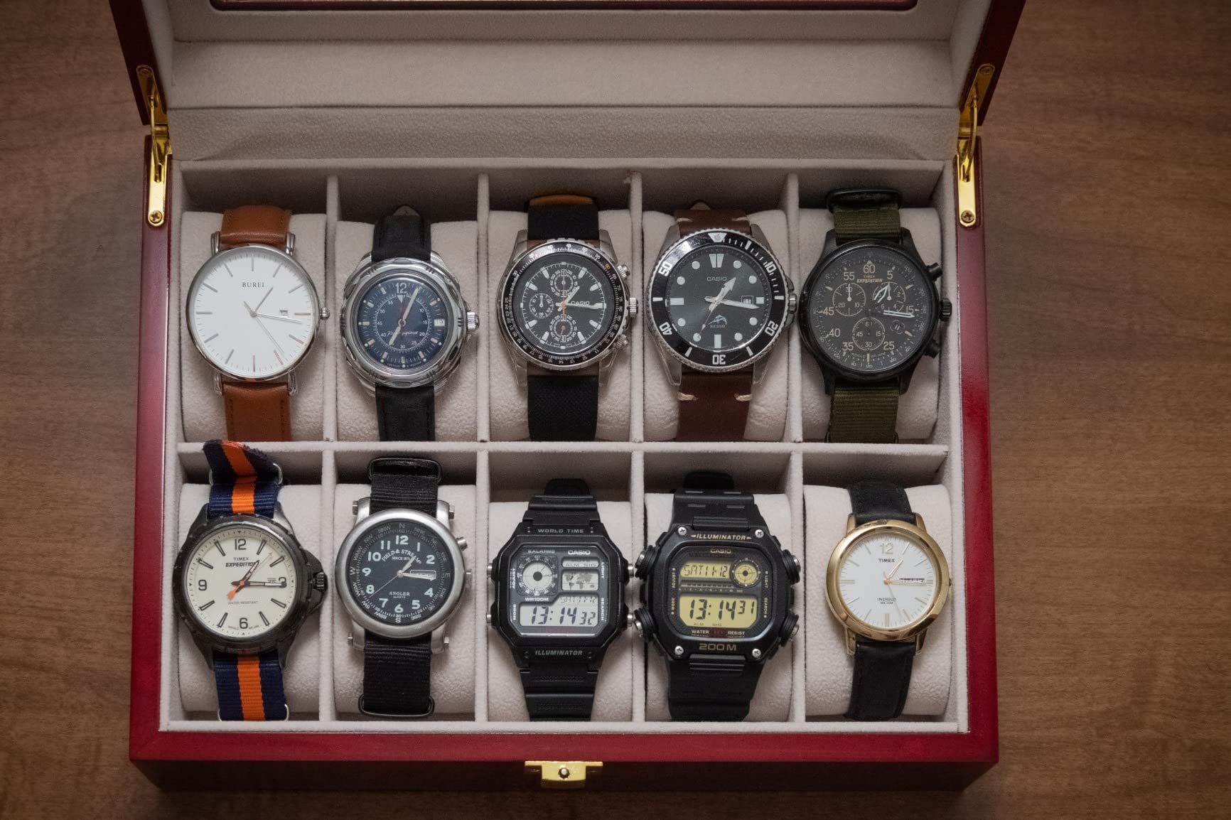 Uten Watch Box with 10 Slots, Watch Case Organizer with Golden Lock and Key, Wooden Watch Display Storage Box with Removable Watch Cushions, Velvet Lining, Metal Clasp, Gift for Men & Women customer photo 2