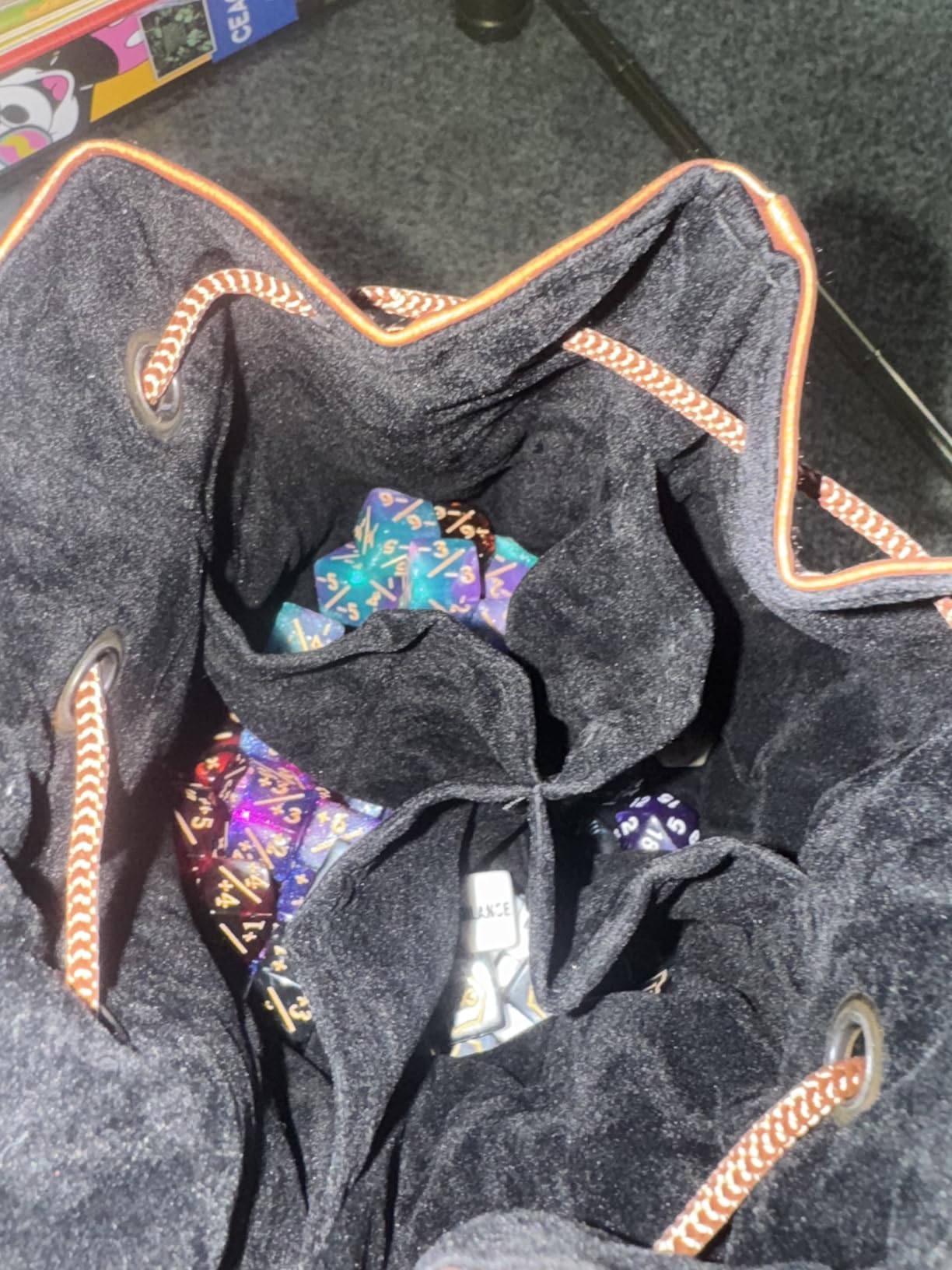 Large DND Dice Bag, Holds 200+ Dice, Velvet-Lined PU Leather Drawstring Pouch with 4 Pockets for Dungeons and Dragons RPG MTG, D&D Gift for Dungeon Masters and Players customer photo 1