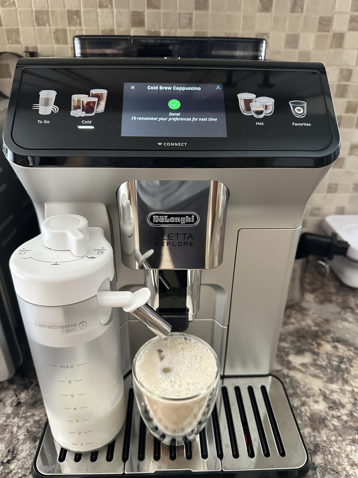 De'Longhi Eletta Explore Espresso Machine with Cold Brew, Hot & Cold Milk Frother - 50+ Recipes, Built in Grinder, Smartphone Compatible with Bean Adapt Technology for Ideal Extraction, 3.8 Pounds customer photo 2