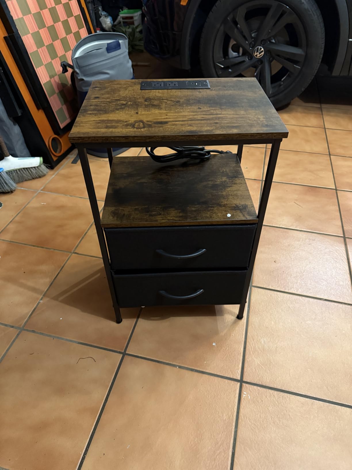 Huuger Nightstand with Charging Station, 27.6 Inch Bedside Table with Fabric Drawers, End Table with USB Ports and Outlets, Night Stand for Bedroom, Rustic Brown customer photo 2