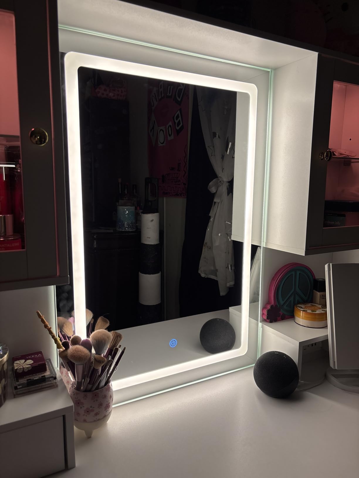 CSZZD White Makeup Vanity Desk with LED Mirror & RGB Cabinets, Vanity Table with Charging Station and 6 Storage Drawers, Adjustable 3 Mode Mirror Lights, Bedroom Dressing Table for Women customer photo 2