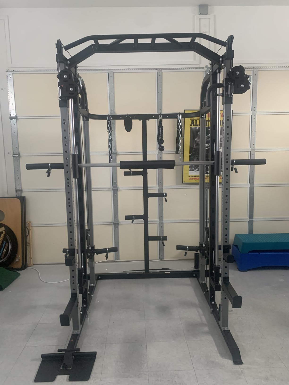 Smith Machine, Multifunctional Power Cage Rack with Smith Bar and Cable Pulley System, and LAT Pull Down Machine for Home Gym… customer photo 1