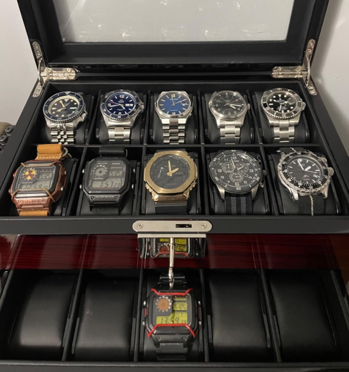 ANWBROAD Watch Box 20-Slot Wooden Watch Case Organizer with Large Glass Lid | 2-Layer Watch Display Case for Men with Removable Watch Pillows, Lockable Watch Storage Box with Piano Paint UJWB002Y customer photo 1