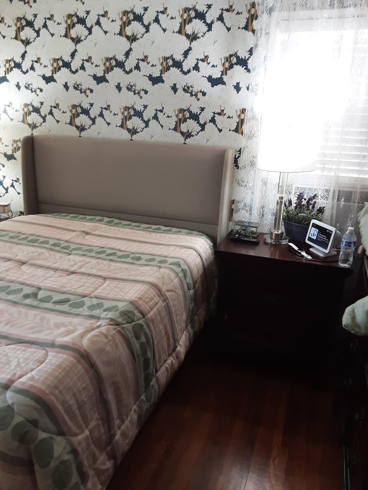 Jocisland King Size Bed Frame Tall Wingback Headboard Upholstered, Brown customer photo 2